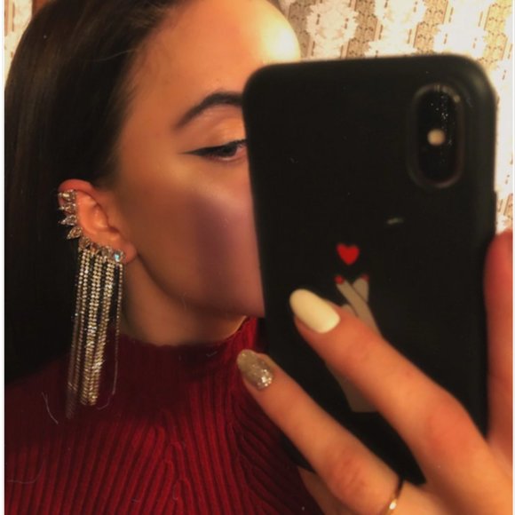 Long Tassel Rhinestone Drop Earrings - Picture 13 of 15